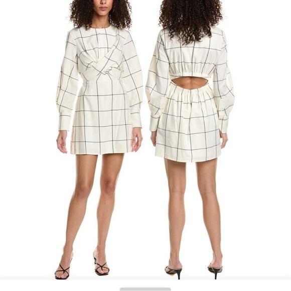 STAUD Cream And Black Windowpane Crosshill Mini Dress - Picture 2 of 14